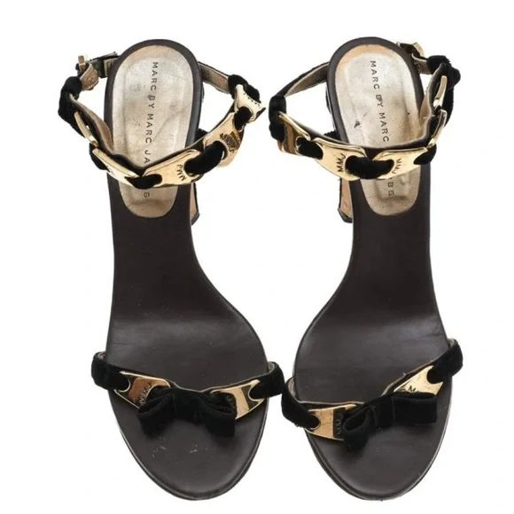 Marc By Marc Jacobs Black & Gold Strappy Heels GUC - Picture 2 of 7